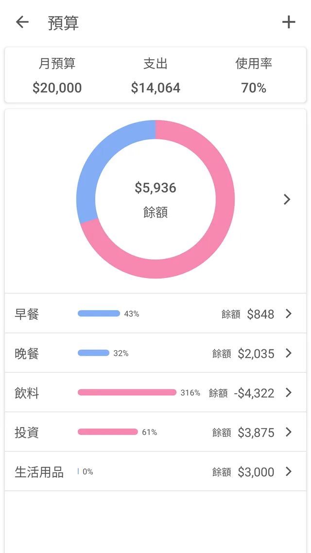 Monthly budget screen
